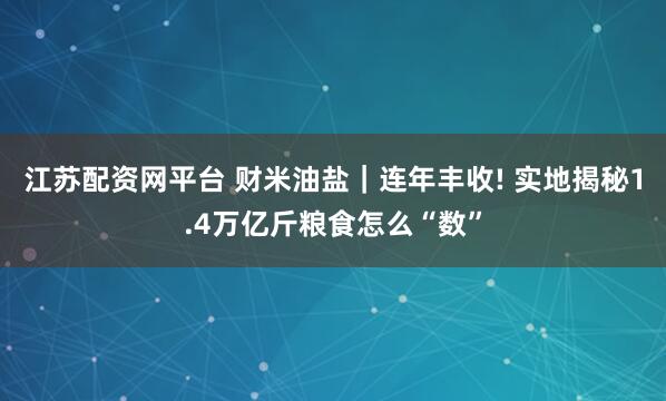 江苏配资网平台 财米油盐｜连年丰收! 实地揭秘1.4万亿斤粮食怎么“数”